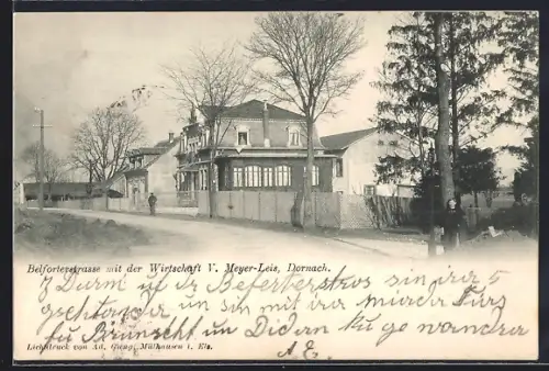 AK Dornach, Belforterstrasse mit der Wirtschaft V. Meyer-Leis
