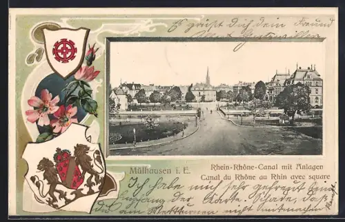 Präge-AK Mülhausen, Canal du Rhône au Rhin avec square