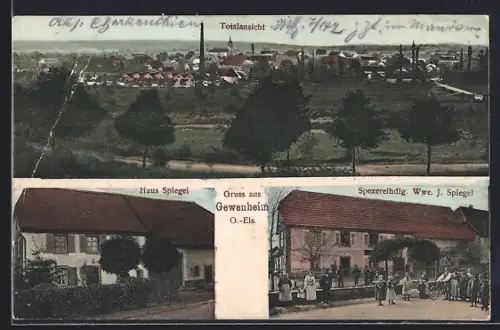 AK Gewenheim /O.-Els., Vue d`ensemble, Maison Spiegel et épicerie Wwe J. Spiegel