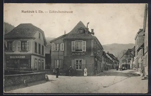 AK Markirch i. Els., Eckircherstrasse mit Bäckerei und Geschäft Houtmann-Kurtz
