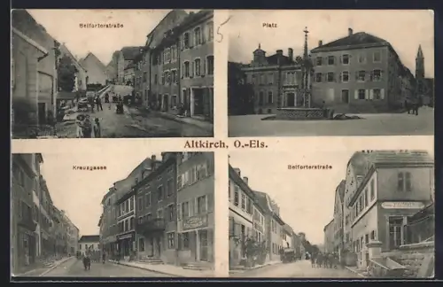 AK Altkirch /O.-Els., Belforterstrasse, Kreuzgasse und Platz