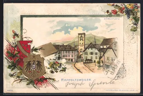 Präge-AK Rappoltsweiler, Marktplatz mit Wappen