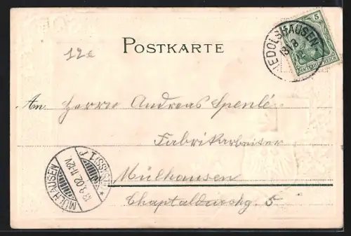 Präge-AK Rappoltsweiler, Marktplatz mit Wappen