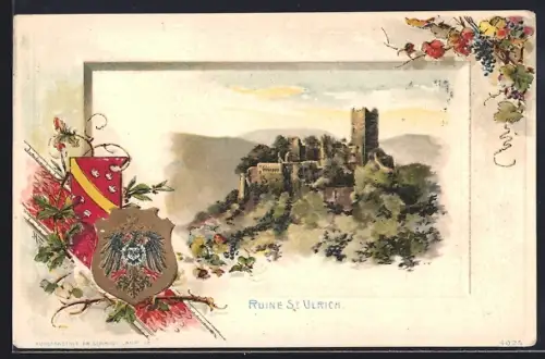 Präge-AK St. Ulrich, Ruine mit Wappen