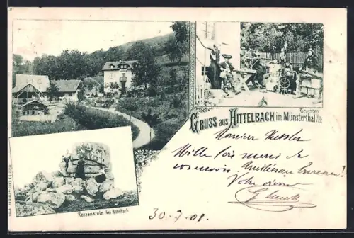 AK Hittelbach im Münsterthal, Katzenstein, Trachten und Ortspartie