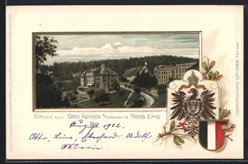 Präge-AK Trois-Épis, Kurhaus, Passepartout mit Wappen