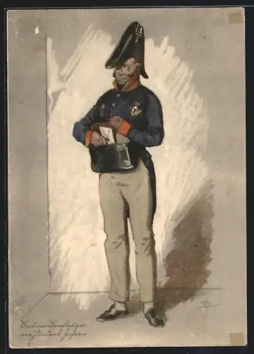 Künstler-AK Berlin, Jahrhundertfeier des Briefspostamtes 1927, Briefträger mit Brieftasche, Ganzsache