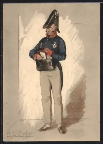 Künstler-AK Berlin, Jahrhundertfeier des Briefspostamtes 1927, Briefträger mit Brieftasche, Ganzsache