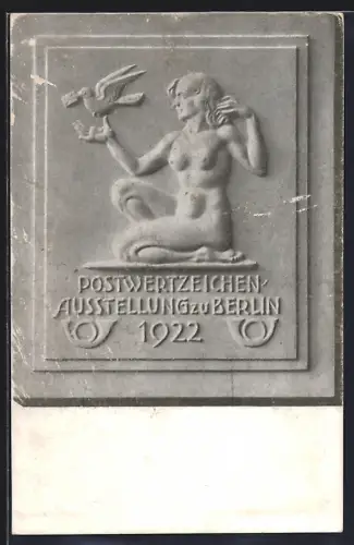 AK Berlin, Postwertzeichen-Ausstellung 1922, Nackte Frau mit Brieftaube, Ganzsache