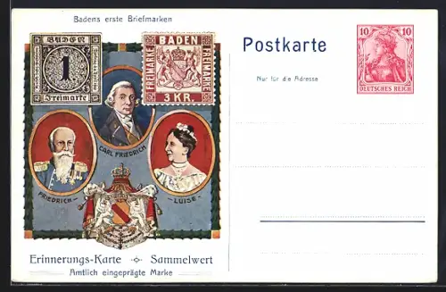 Künstler-AK 100 jähriges Bestehen des Grossherzogtums Baden 1906, Goldene Hochzeit des Grossherzogpaares, Ganzsache