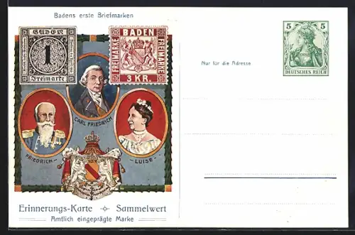 AK 100 jähr. Bestehen des Grossherzogtums Baden 1906, Goldene Hochzeit des Grossherzogpaares, Ganzsache