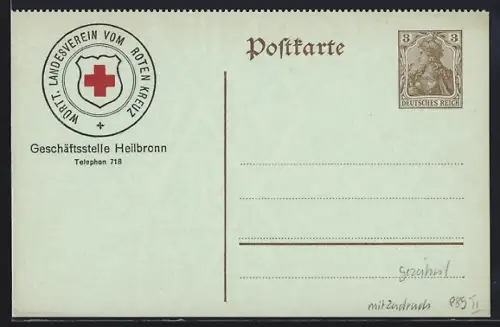 AK Heilbronn, Württ. Landesverein vom Roten Kreuz, Logo, Ganzsache