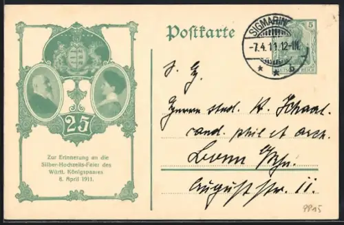 AK Silber-Hochzeit des Württ. Königspaares 1911, Ganzsache