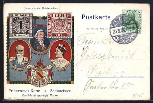 Künstler-AK 100jährige Bestehen des Grossherzogtums Baden, Gold. Hochzeit des Grossherzogpaares 1906, Ganzsache