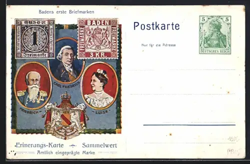 Künstler-AK 100jährige Bestehen des Grossherzogtums Baden, Gold. Hochzeit des Grossherzogpaares 1906, Ganzsache