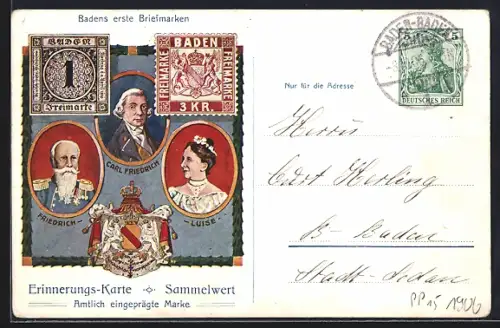 Künstler-AK 100jährige Bestehen des Grossherzogtums Baden, Gold. Hochzeit des Grossherzogpaares 1906, Ganzsache