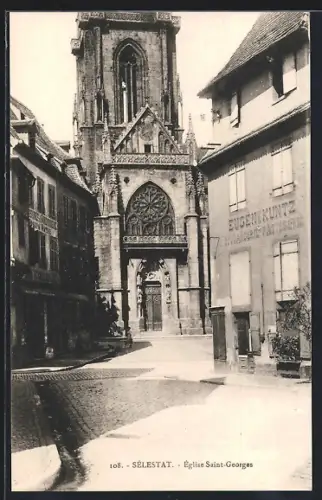 AK Sélestat, Église Saint-Georges et rue adjacente