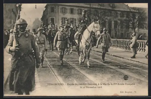 AK Strasbourg, Entrée du Général Gouraud à la tête de la IVe Armée Francaise le 22 novembre 1918