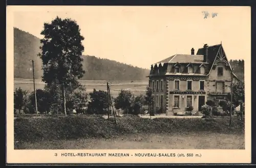 AK Nouveau-Saales, Hôtel-Restaurant Mazeran avec vue sur la campagne environnante