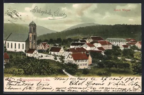 AK Wangenburg i. Els., Vue générale du village avec l`église et les collines environnantes
