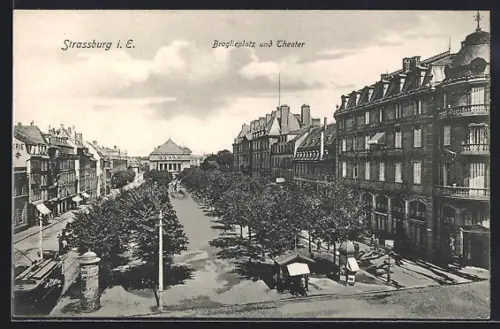 AK Strassburg i. E., Broglieplatz und Theater
