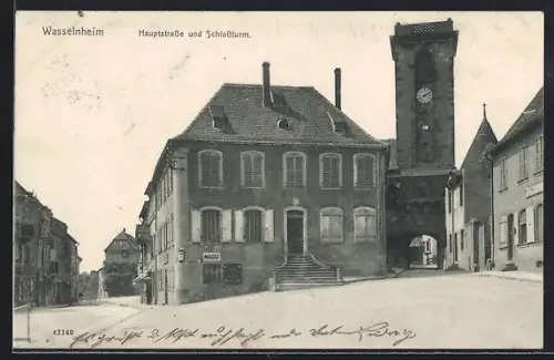 AK Wasselheim, Hauptstrasse und Schlossturm