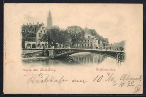 AK Strassburg, Kaufhaustaden mit Flusspartie