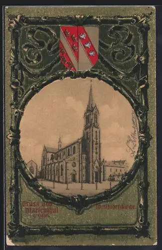 AK Marienthal i. Elsass, Blick auf die Wallfahrtskirche, Wappen