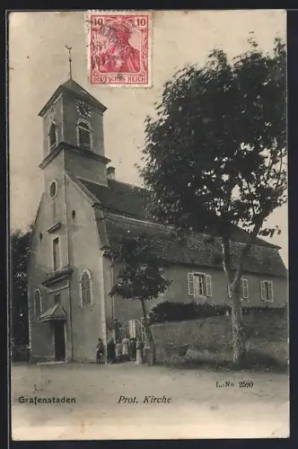 AK Grafenstaden, Partie an der Prot. Kirche