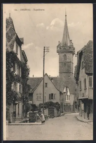 AK Obernai, Kapellturm mit Strassenpartie