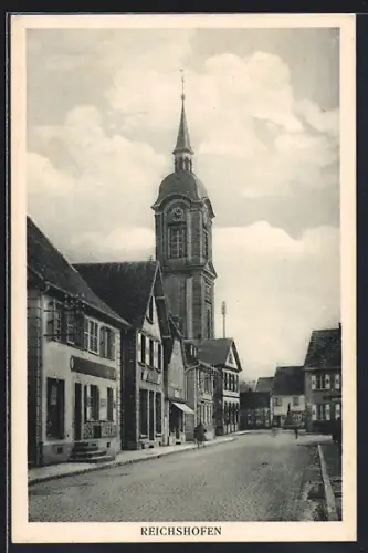 AK Reichshofen, Vue de l`église et de la rue principale