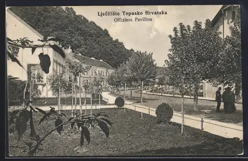 AK Topusko, Offiziers Pavillon mit Strassenpartie
