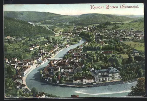 AK Baden, Ortsansicht aus der Vogelschau