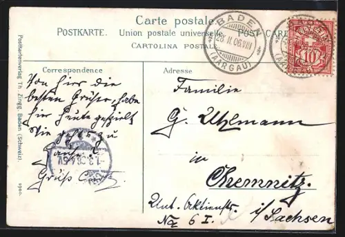 AK Baden, Ortsansicht aus der Vogelschau