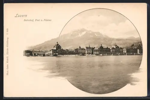 AK Luzern, Bahnhof, Post und Pilatus