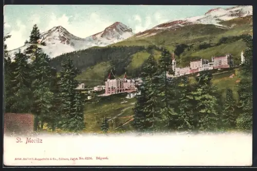 AK St. Moritz, Teilansicht mit Bergen