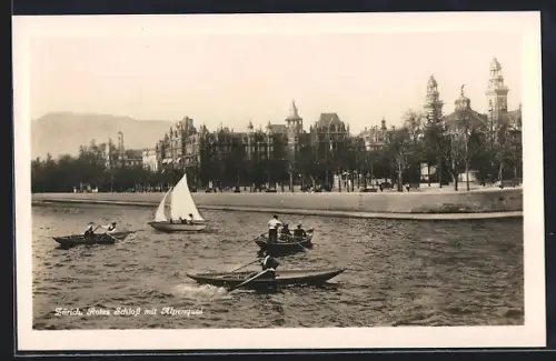 AK Zürich, Rotes Schloss mit Alpenquai