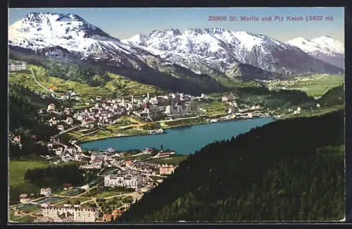 AK St. Moritz, Teilansicht und Piz Kesch