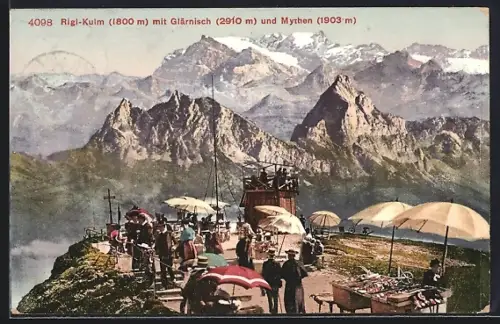 AK Rigi-Kulm, Aussichtsplattform mit Glärnisch und Mythen im Panorama