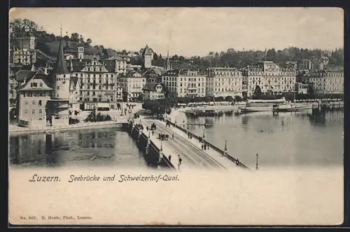 AK Luzern, Seebrücke und Schweizerhof-Quai