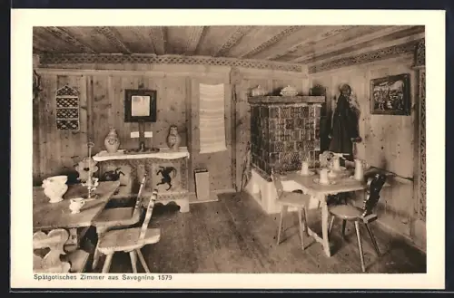 AK St. Moritz, Museo Engiadinais, Spätgotisches Zimmer aus Savognino