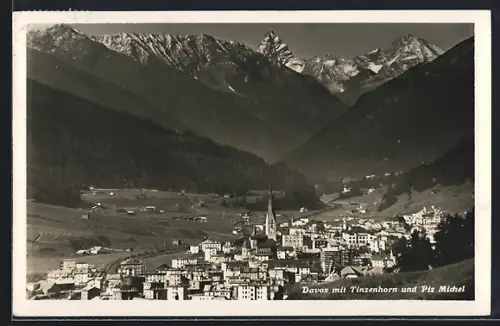 AK Davos, Teilansicht mit Tinzenhorn und Piz Michel
