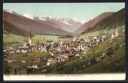 AK Davos-Platz, Ortspanorama mit Tinzenhorn