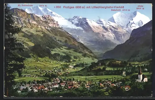 AK Frutigen, Gesamtansicht mit Lötschbergbahn-Viadukt u. Gebirgspanorama