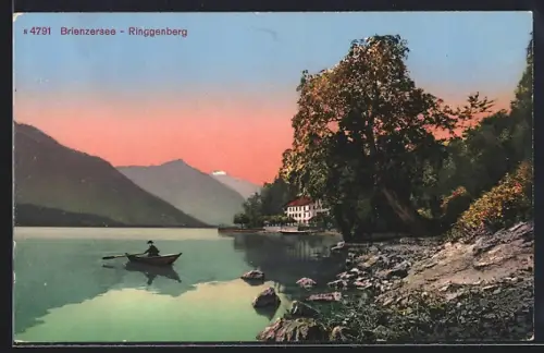 AK Ringgenberg /Brienzersee, Panorama mit Boot