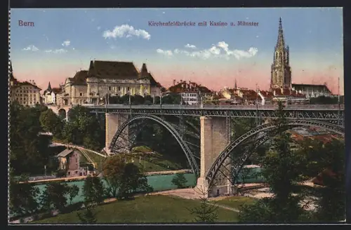 AK Bern, Kirchenfeldbrücke mit Kasino und Münster