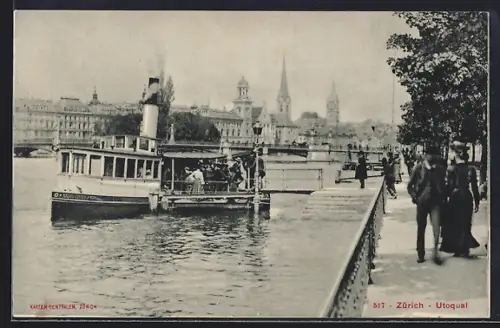 AK Zürich, Utoquai mit Dampfer