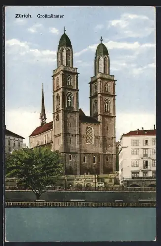 AK Zürich, Grossmünster vom Wasser aus