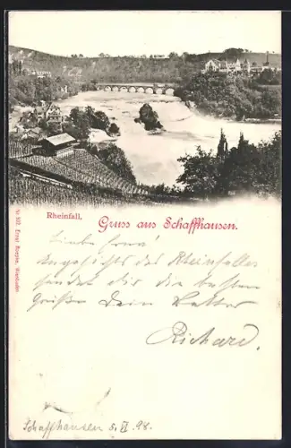 AK Schaffhausen, Rheinfall mit Umgebung aus der Vogelschau