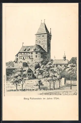 Künstler-AK Balsthal, Burg Falkenstein im Jahre 1734